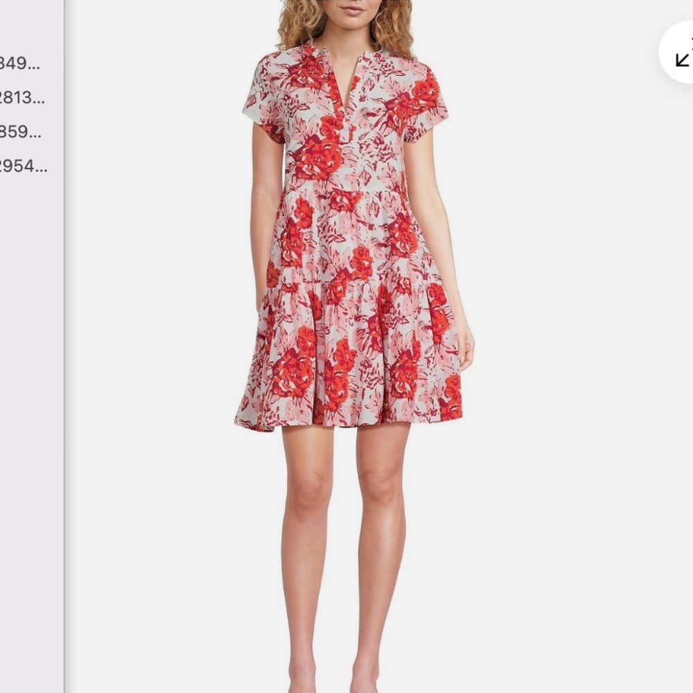 Jude Connally Maddie dress painted blooms red Large L nwt - Picture 3 of 7